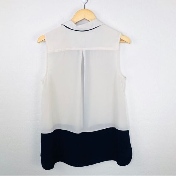 Talbots ivory and black color-block button up sleeveless top size medium - Picture 2 of 6